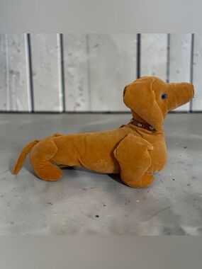 Vintage plush dachshund, velveteen, stuffed with crunchy wool, original collar